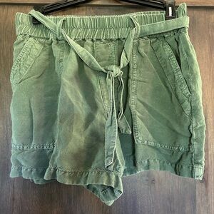 Olive Green Women's Cargo Shorts with Tie Waist